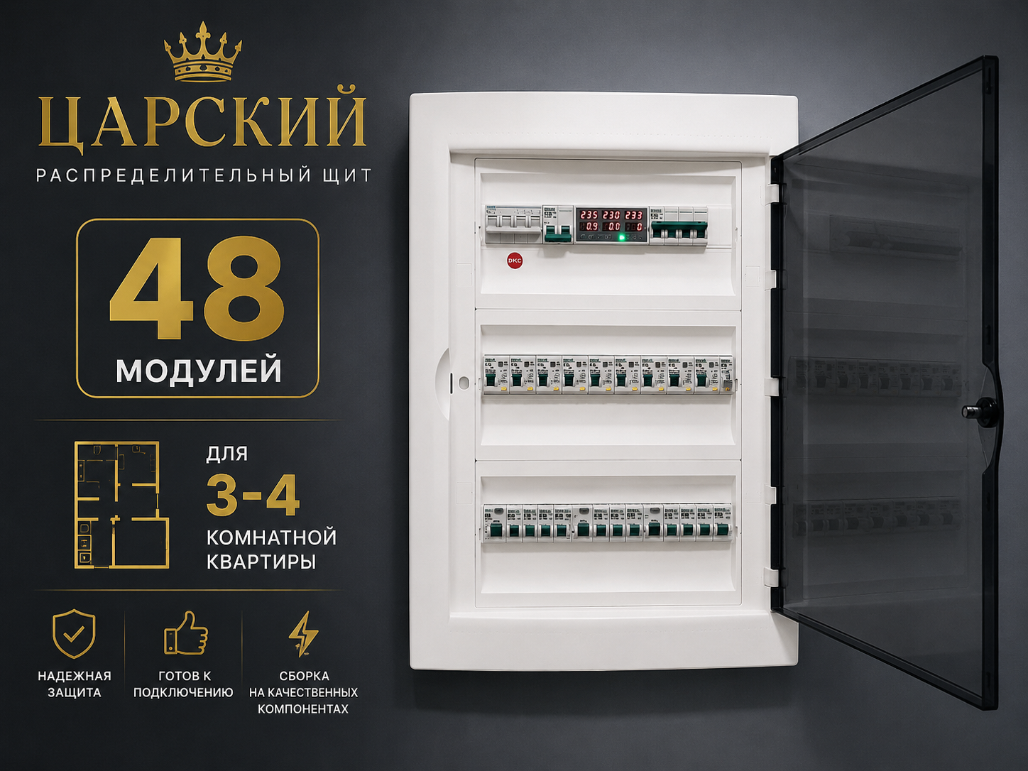 Царский распределительный электрощит 48 модулей ABB Mistral для квартиры 3–4 комнаты